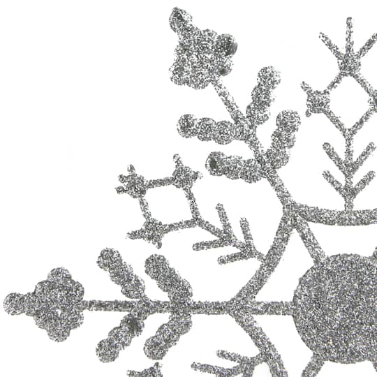 24ct. 4" Silver Splendor Glitter Snowflake Christmas Ornaments